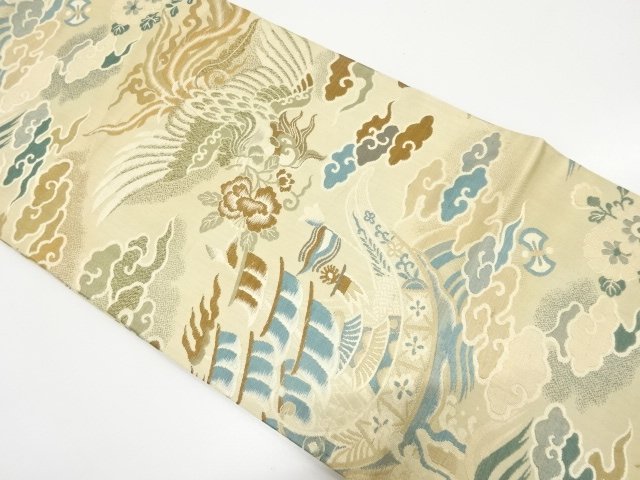 JAPANESE KIMONO / ANTIQUE SAILING SHIP / WOVEN PHOENIX PATTERN MARU OB